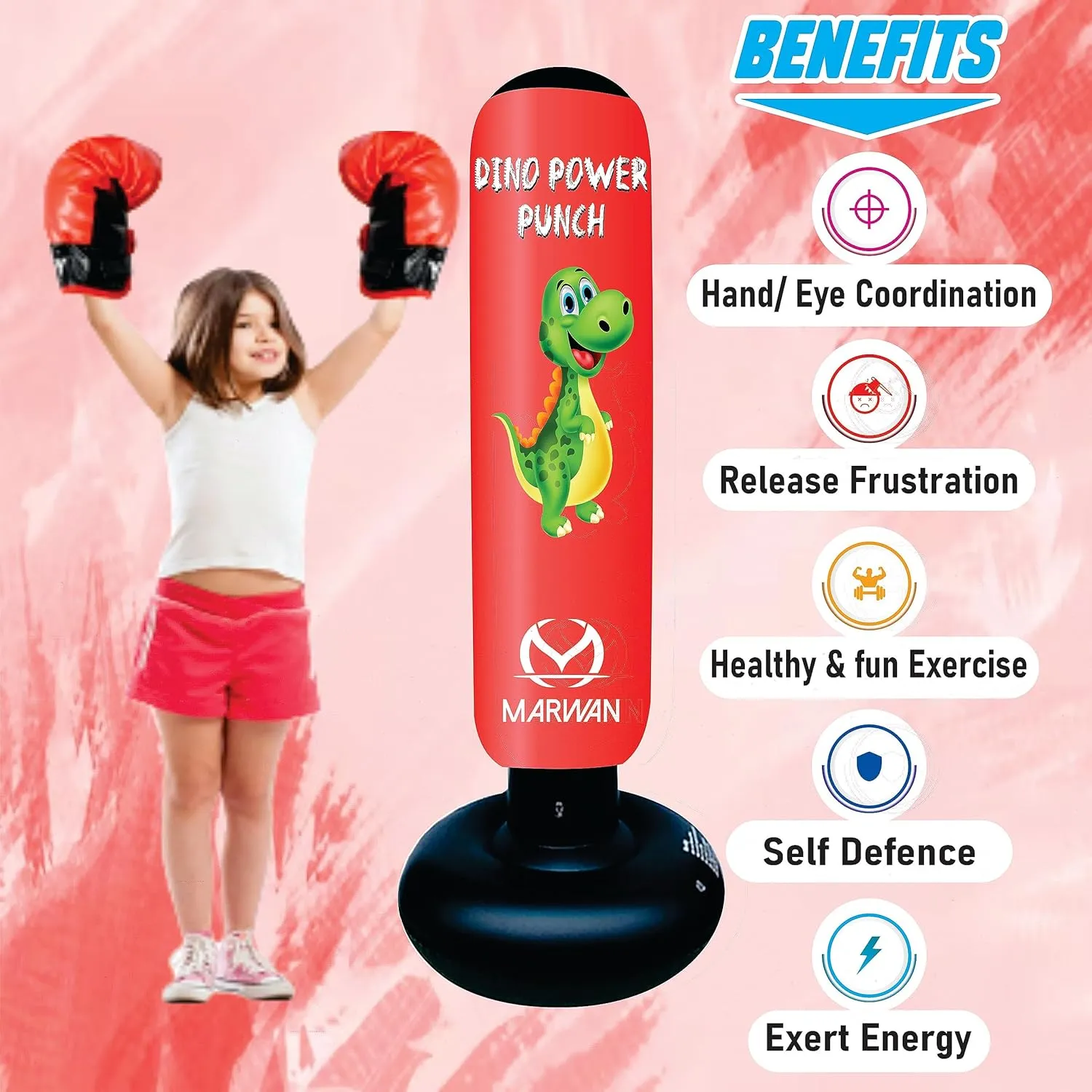 Durable Inflatable Kids Punching Bag for Karate and Boxing – Bounce-Back Martial Arts Bag for Boys and Girls, Great Birthday Gift to Relieve Energy and Build Skills for Boys Ages 4-12