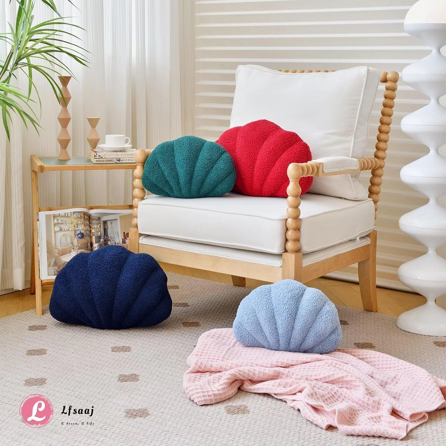 Dusty Blue Seashell Throw Pillows, Shell Shaped Throw Pillows, 13 Inch Soft Home Decorative Pillow Plush Cushion for Bed Couch Living Sofa Room Decor Accent Throw Pillow