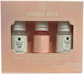 DW Home Aroma Oils Set, Fresh Cut Gardenia, Peony Petals, Tranquil Lotus, 0.3 fl oz Each