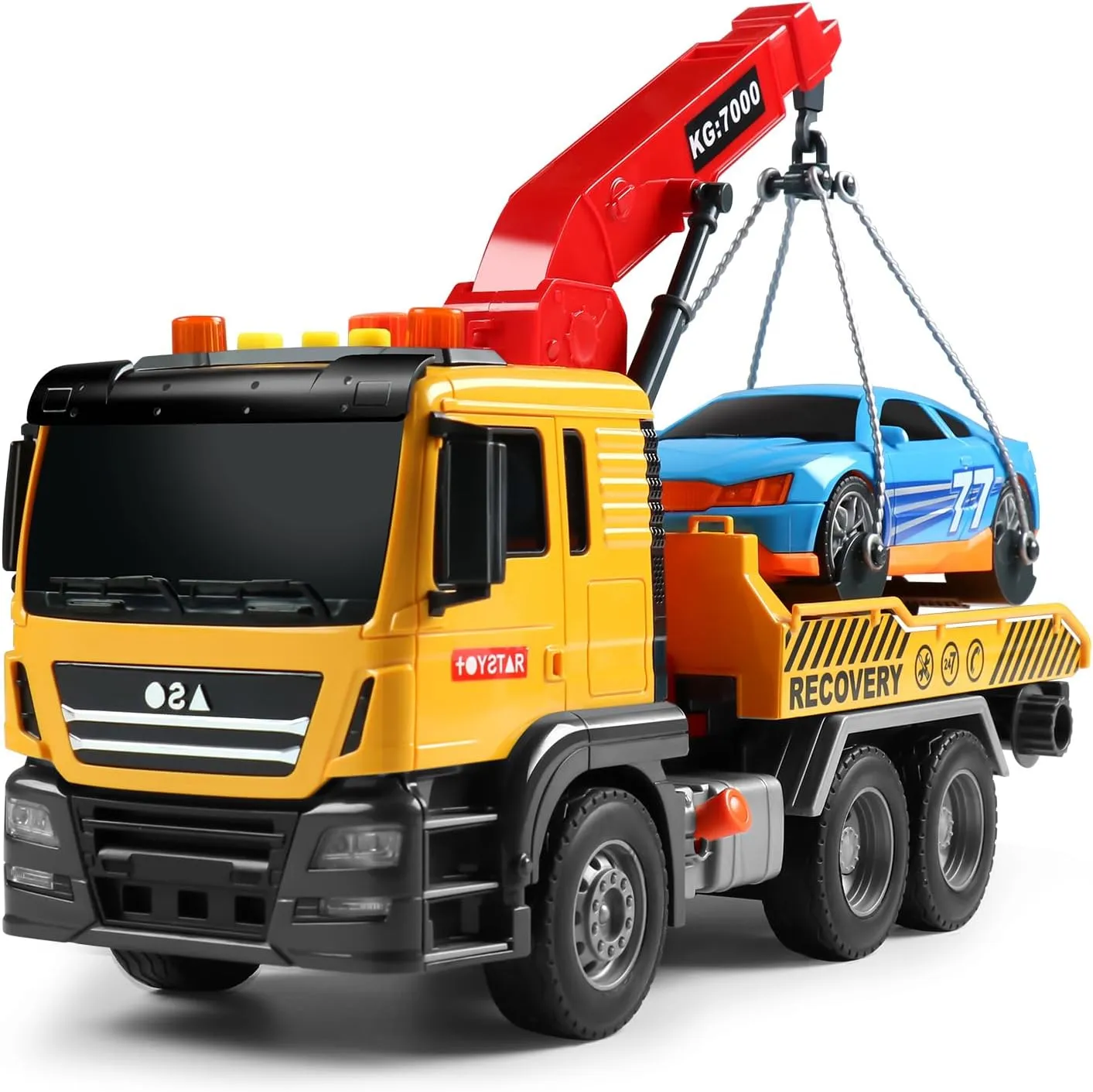 Dwi Dowellin Large Friction Powered Tow Truck Toy, Kids Rescue Crane Truck Gift for 2 3 4 5 6 Year Old Boys
