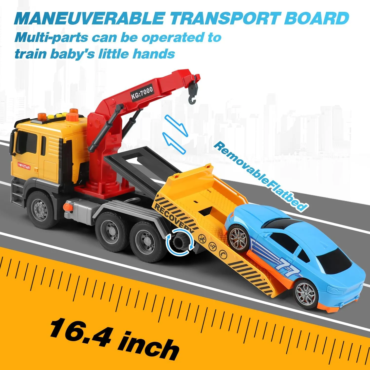 Dwi Dowellin Large Friction Powered Tow Truck Toy, Kids Rescue Crane Truck Gift for 2 3 4 5 6 Year Old Boys