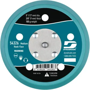 Dynabrade (54326) 5" (127 mm) Diameter Hook-Face Vacuum Sanding Disc Pad, Short Nap, Teal | 3/8" (10 mm) Thick Urethane Medium Density, Swirl-Free Finish, 5/16"-24 Male Thread