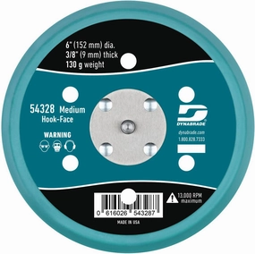 Dynabrade (54328) 6" (152 mm) Diameter Hook-Face Vacuum Sanding Disc Pad, Short Nap, Teal | 3/8" (10 mm) Thick Urethane Medium Density, Swirl-Free Finish, 5/16"-24 Male Thread
