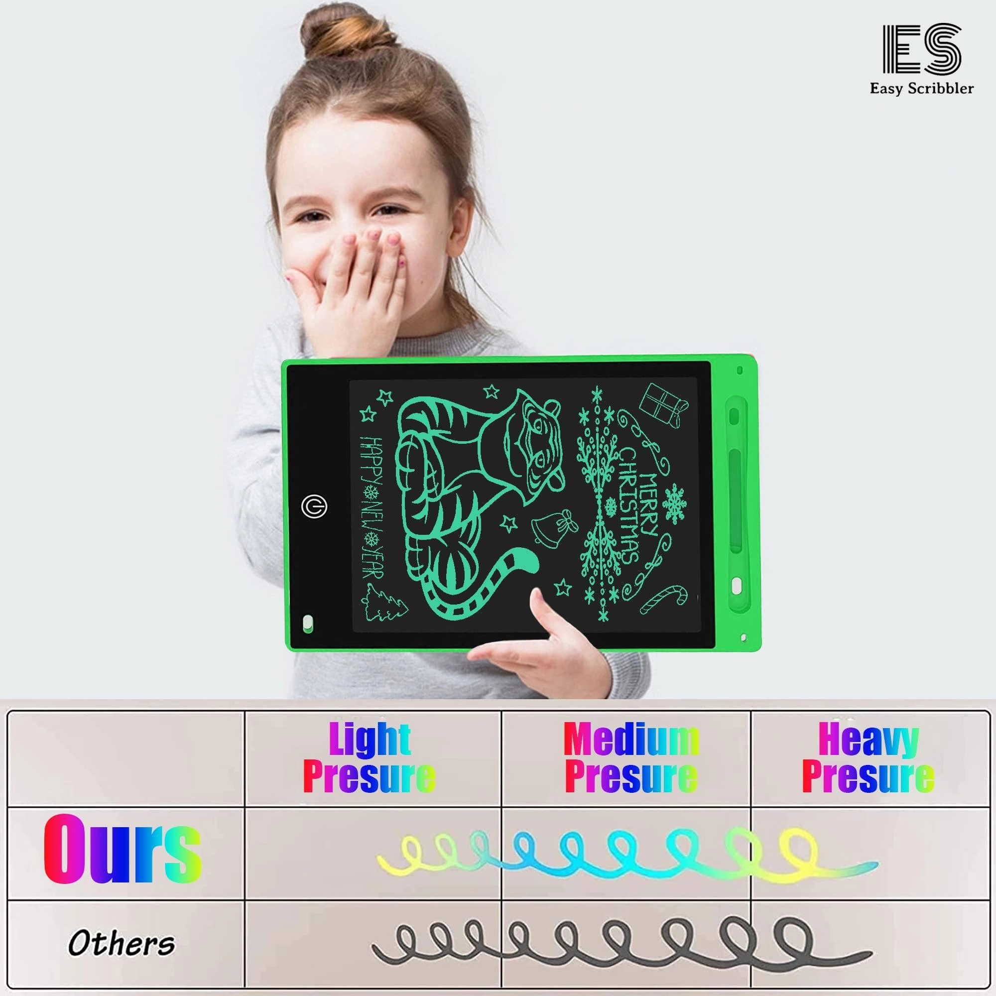 Easy Scribbler 12-inch in Color Green | Writing, Reusable, Portable Pad with Colorful Letters | Graphic Tablet | Scribbling Pad | Birthday Gift for Kids| Drawing | Stylus Pen