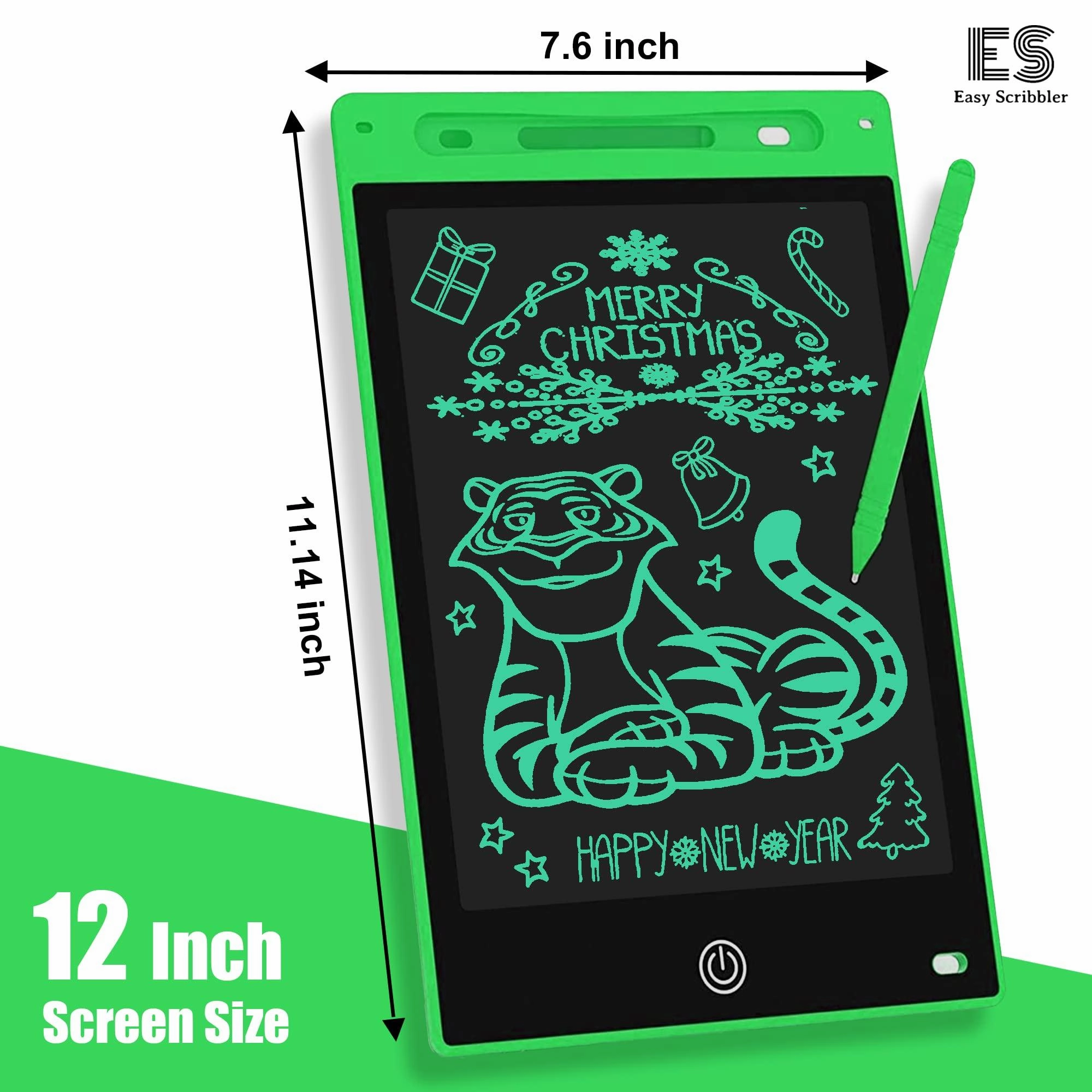 Easy Scribbler 12-inch in Color Green | Writing, Reusable, Portable Pad with Colorful Letters | Graphic Tablet | Scribbling Pad | Birthday Gift for Kids| Drawing | Stylus Pen
