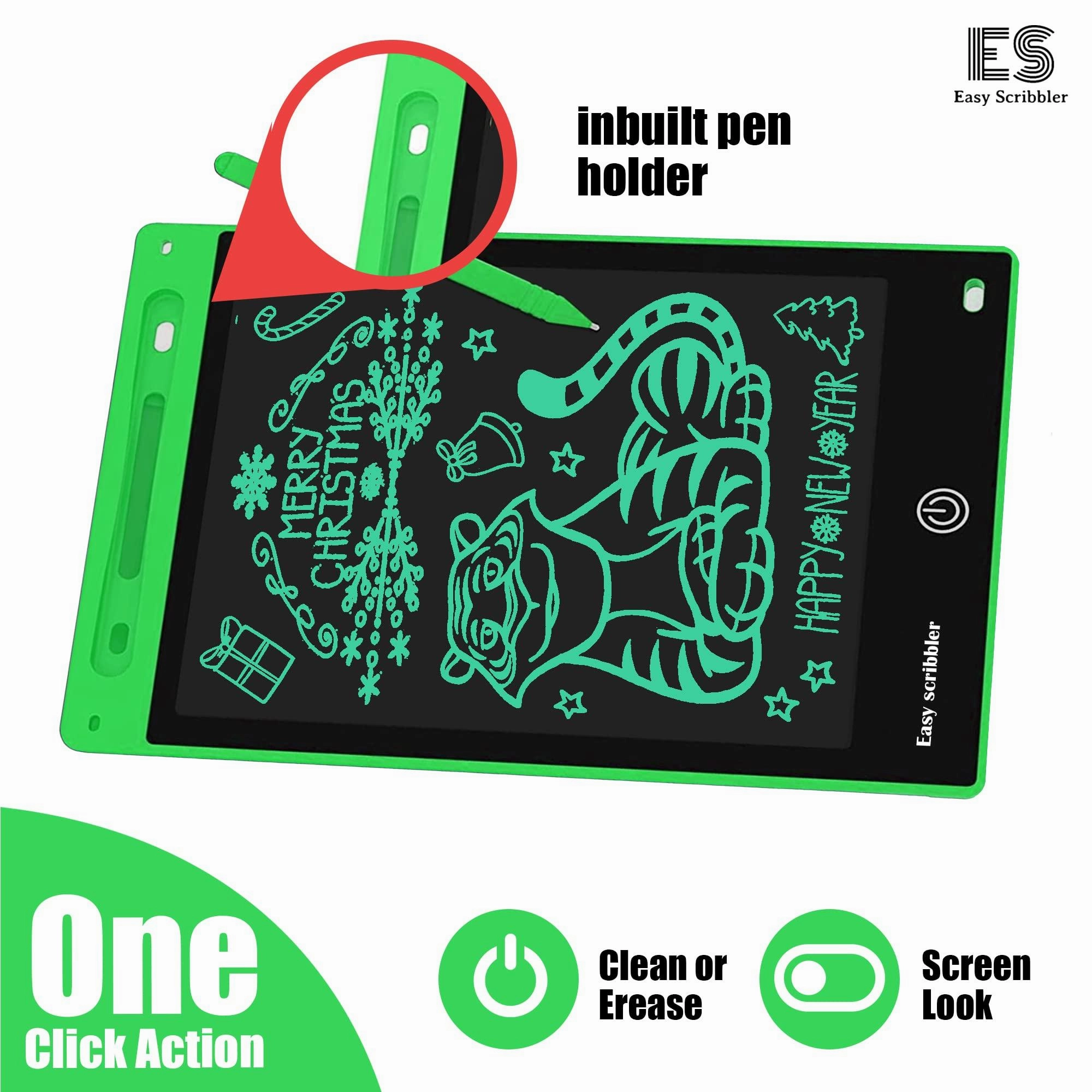 Easy Scribbler 12-inch in Color Green | Writing, Reusable, Portable Pad with Colorful Letters | Graphic Tablet | Scribbling Pad | Birthday Gift for Kids| Drawing | Stylus Pen