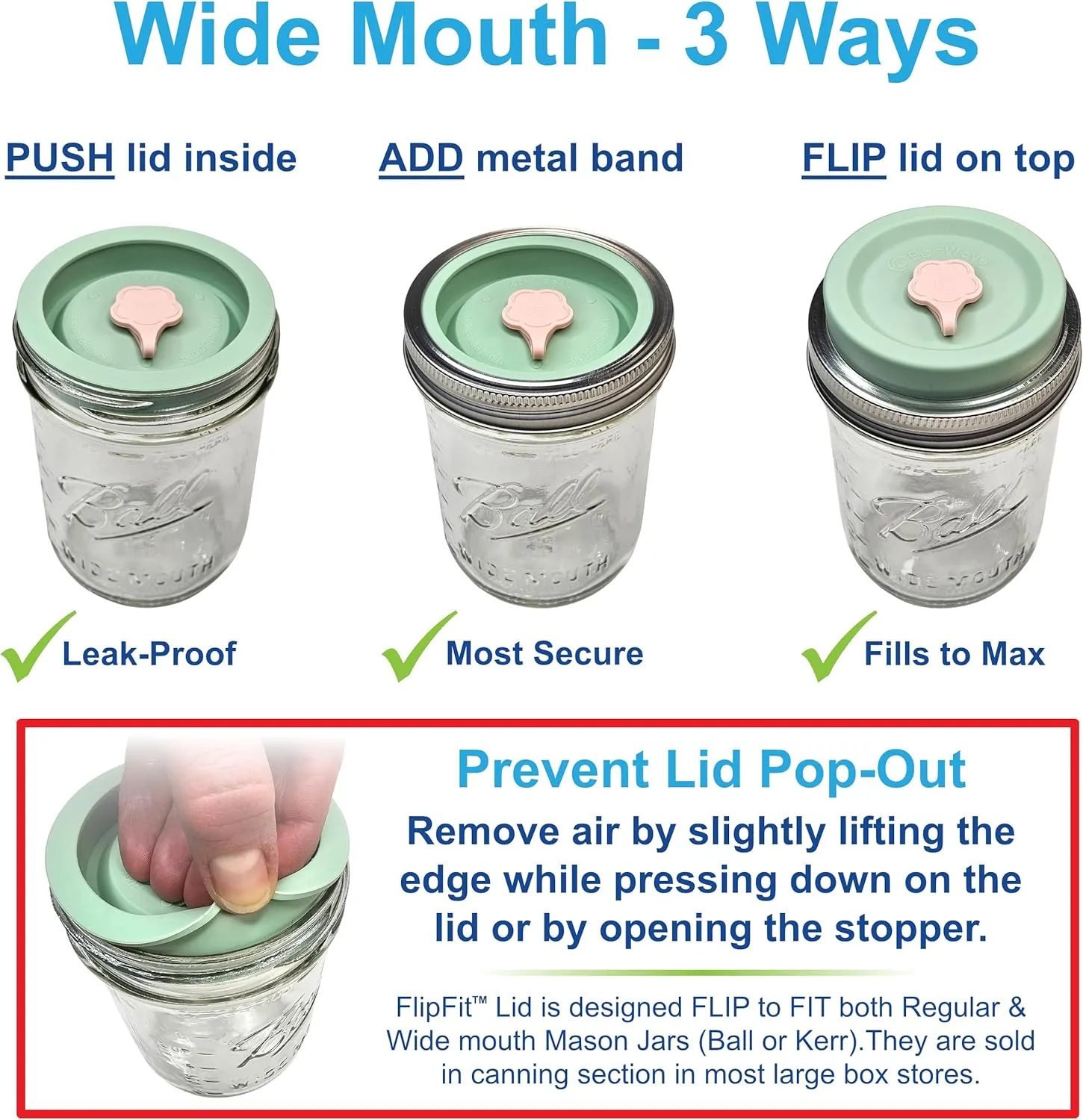 EcoWave FlipFit Silicone Mason Jar Lids w/Straw Hole & Stopper Plug - INNOVATIVE TWO-SIDED LID - Fits BOTH Regular & Wide Mouth Kerr, Ball Canning Jars - Drinking Tops, Storage Caps - Vegan, BPA-free