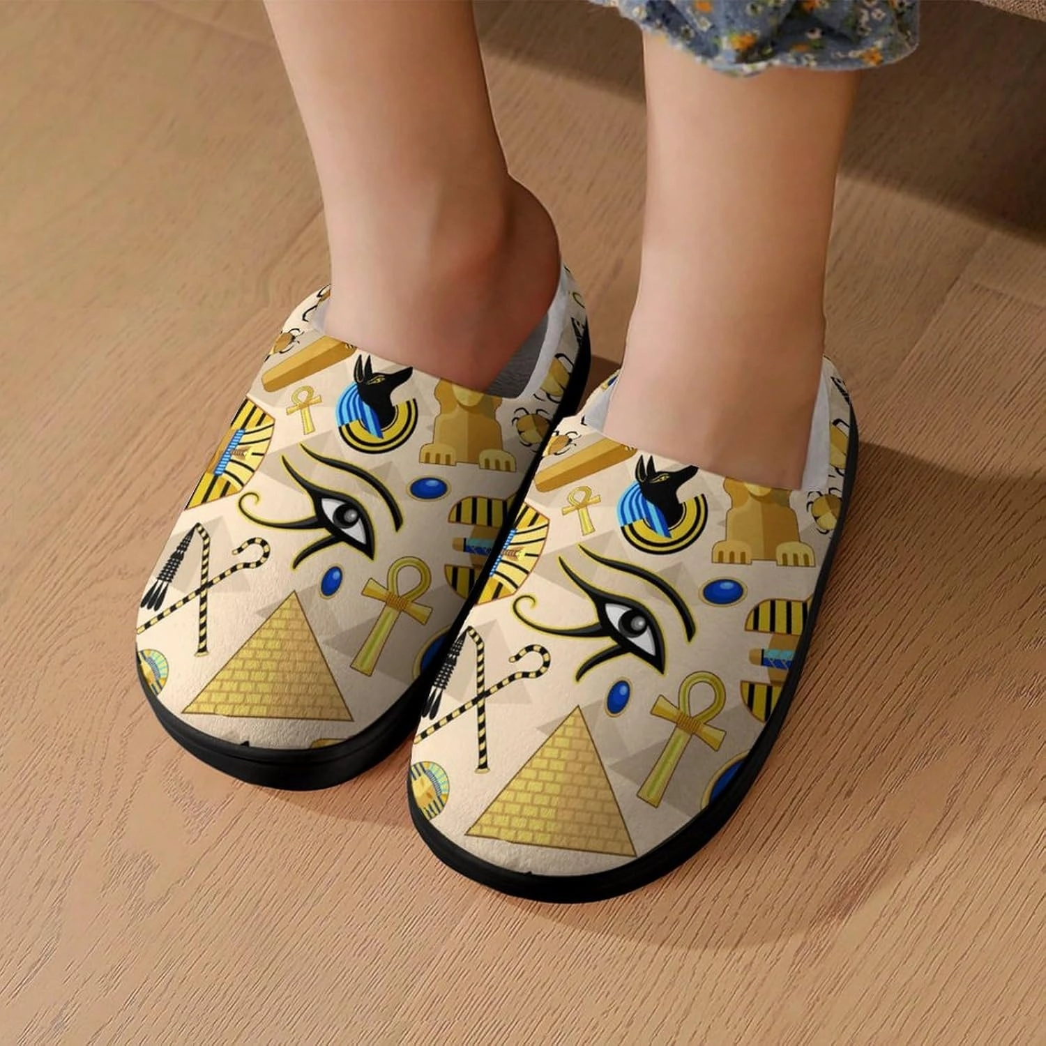 Egypt Ancient Symbols Art Print Slippers for Boys Girls Home Cotton Slippers Non-Slip Warm Little Kids Slippers