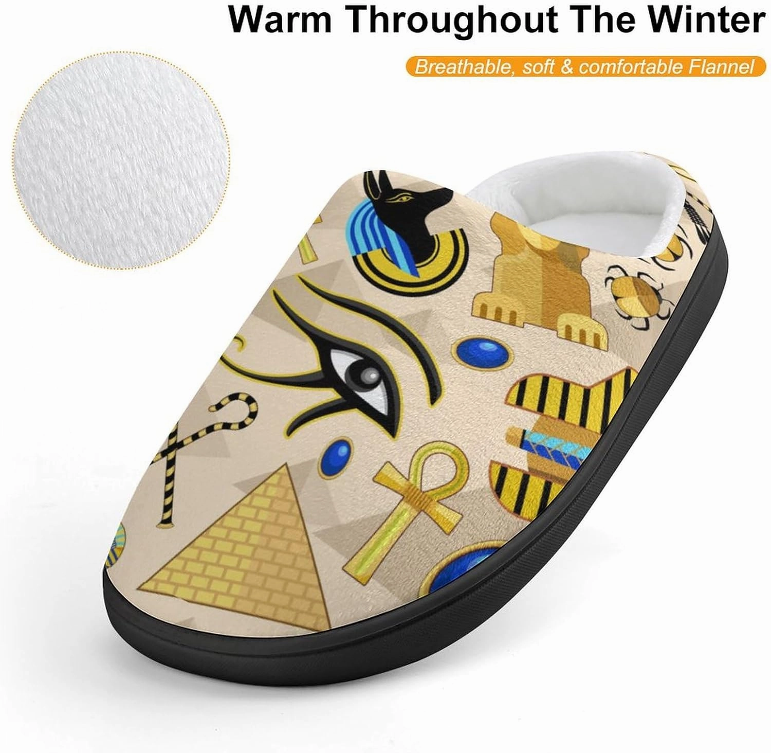 Egypt Ancient Symbols Art Print Slippers for Boys Girls Home Cotton Slippers Non-Slip Warm Little Kids Slippers