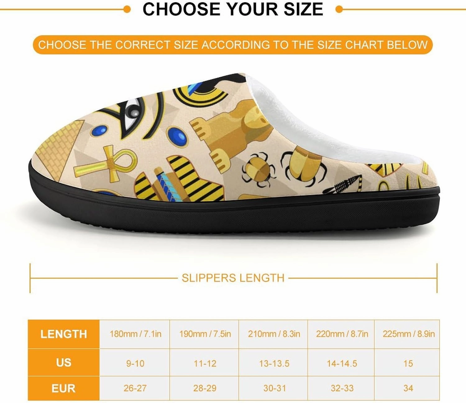 Egypt Ancient Symbols Art Print Slippers for Boys Girls Home Cotton Slippers Non-Slip Warm Little Kids Slippers
