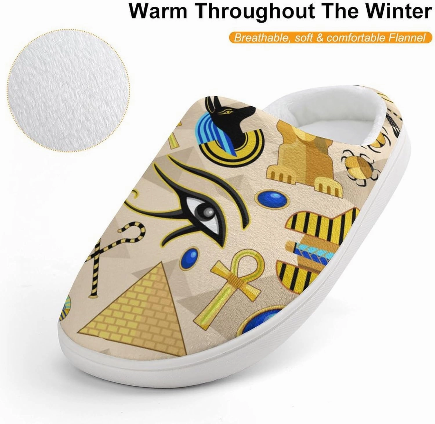 Egypt Ancient Symbols Art Print Slippers for Boys Girls Home Cotton Slippers Non-Slip Warm Little Kids Slippers