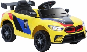 Electric Car Ride On Toys for Big Kids, Kids Electric Toy Cars for 3-6 Year Boy & Girl, 4-Wheels Toddler Electric Racing Car with LED Headlight, Music Function, Instrument Board (Black)
