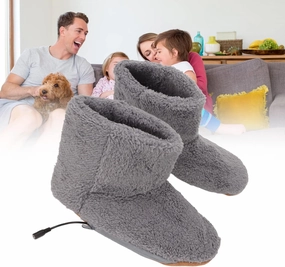 Electric Heated Foot Warmers for Men and Women, Heated Foot Warmer USB Charging Soft Relaxing Electric Plush Warming Shoes Electric Heated Slippers Heating Slippers for Cold Winter (Grey)