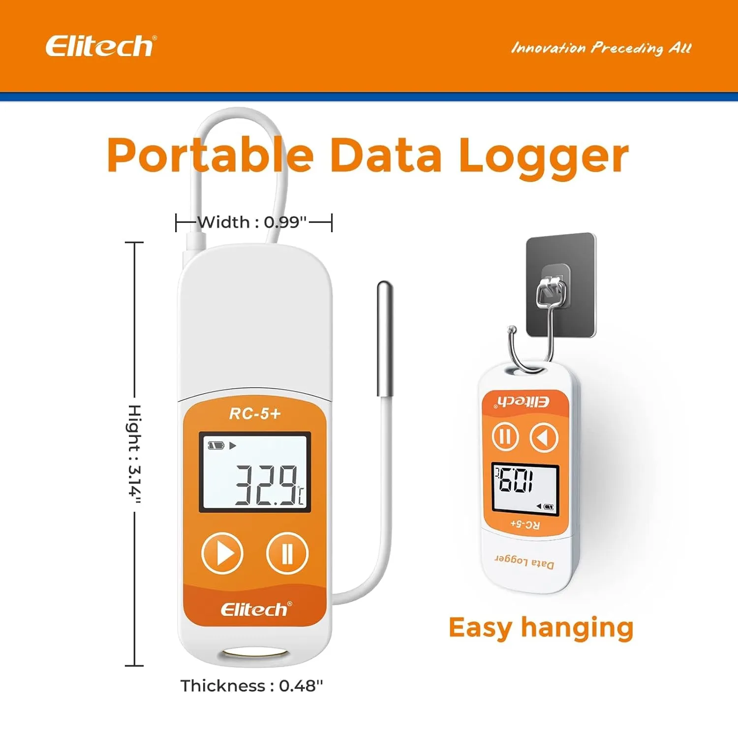 Elitech RC-5  TE Digital PDF USB Temperature Data Logger Reusable Recorder Refrigerator Thermometer 32000 Points High Accuracy (Extra External Sensor)