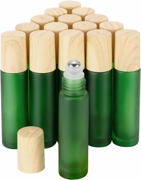 Ellbest 16pack 10ml Essential Oil Glass Bottle Glass Roller Bottles with Stainless Steel Roller Balls Reusable Refillable Bottle(Green Frosted)