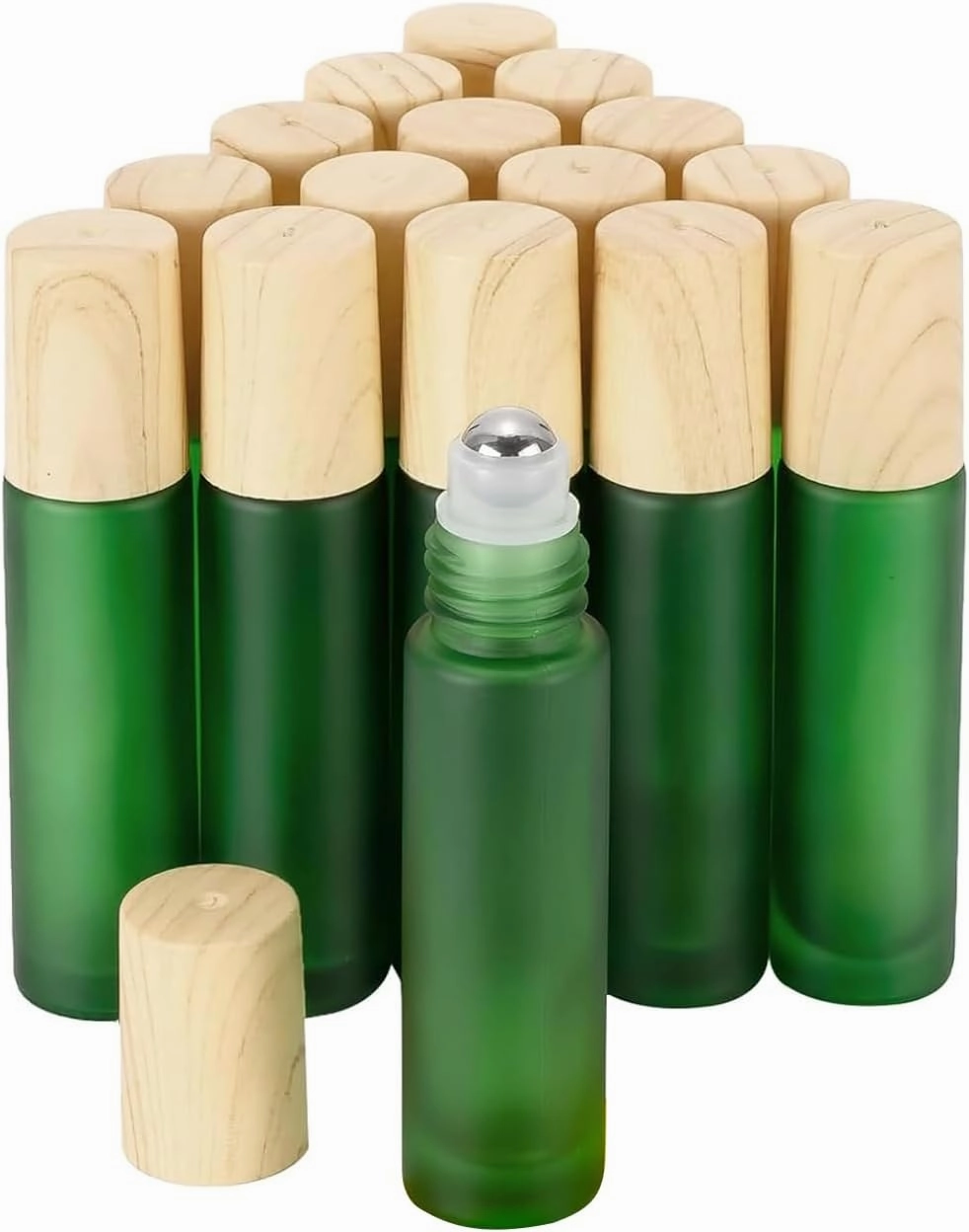 Ellbest 16pack 10ml Essential Oil Glass Bottle Glass Roller Bottles with Stainless Steel Roller Balls Reusable Refillable Bottle(Green Frosted)