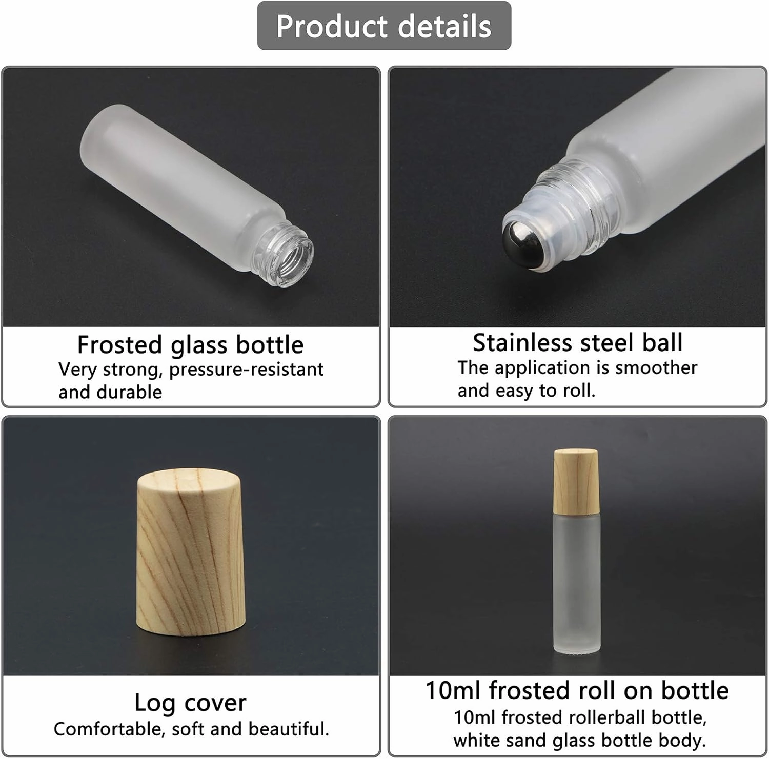 Ellbest 16pack 10ml Essential Oil Glass Bottle Glass Roller Bottles with Stainless Steel Roller Balls Reusable Refillable Bottle (White Frosted)