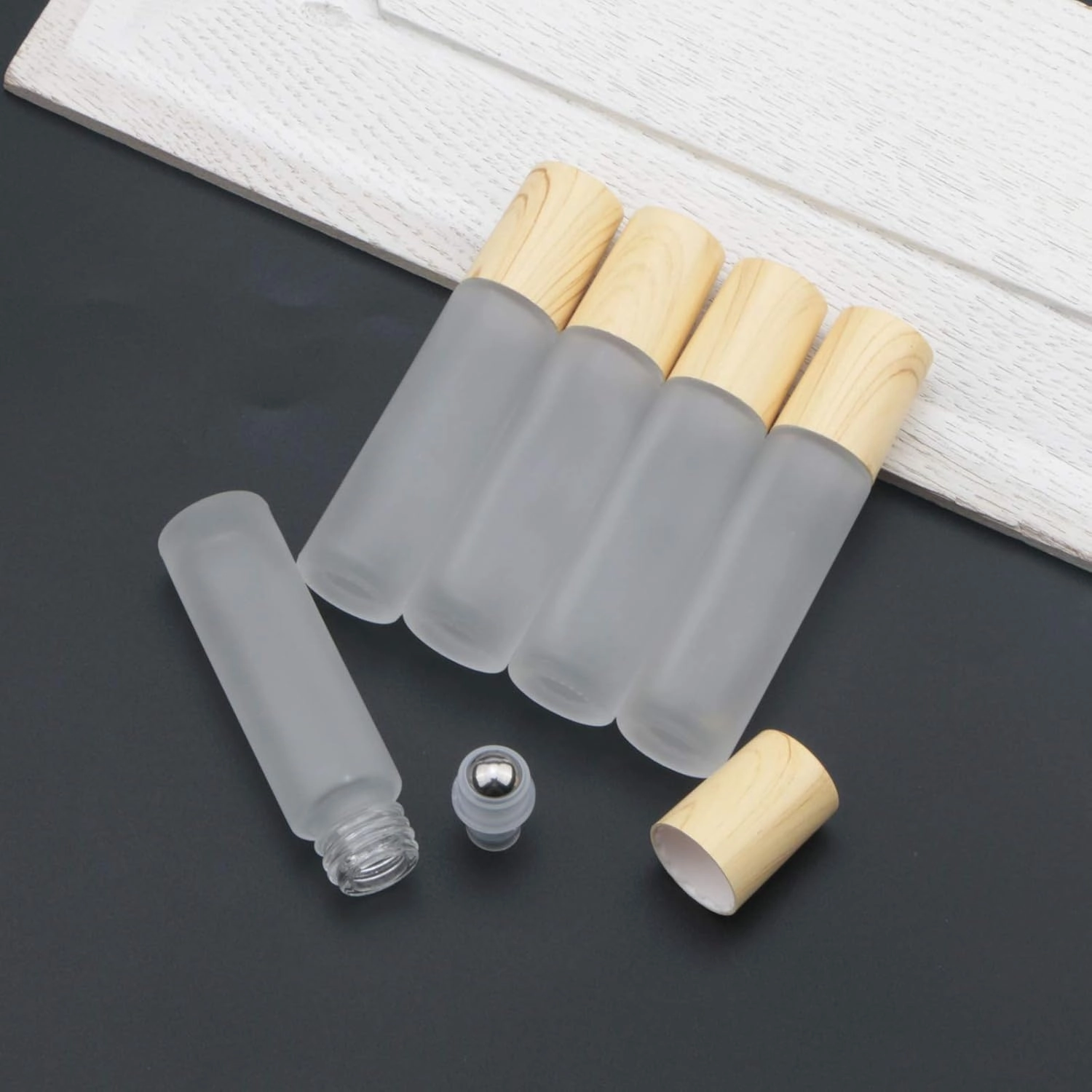 Ellbest 16pack 10ml Essential Oil Glass Bottle Glass Roller Bottles with Stainless Steel Roller Balls Reusable Refillable Bottle (White Frosted)