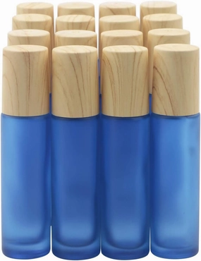 Ellbest 16pack 10ml Essential Oil Roller Bottle Glass Roller Bottles with Stainless Steel Roller Balls Reusable Refillable Bottle(Blue Frosted)