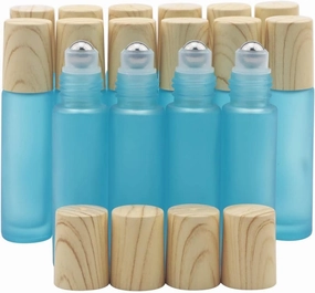 Ellbest 16pcs 10ml Essential Oil Glass Bottle Colorful Frosted Glass Roller Bottles with Stainless Steel Roller Balls Reusable Bottle, Perfect for Travelling Carrying Outside (Cyan-blue Frosted)
