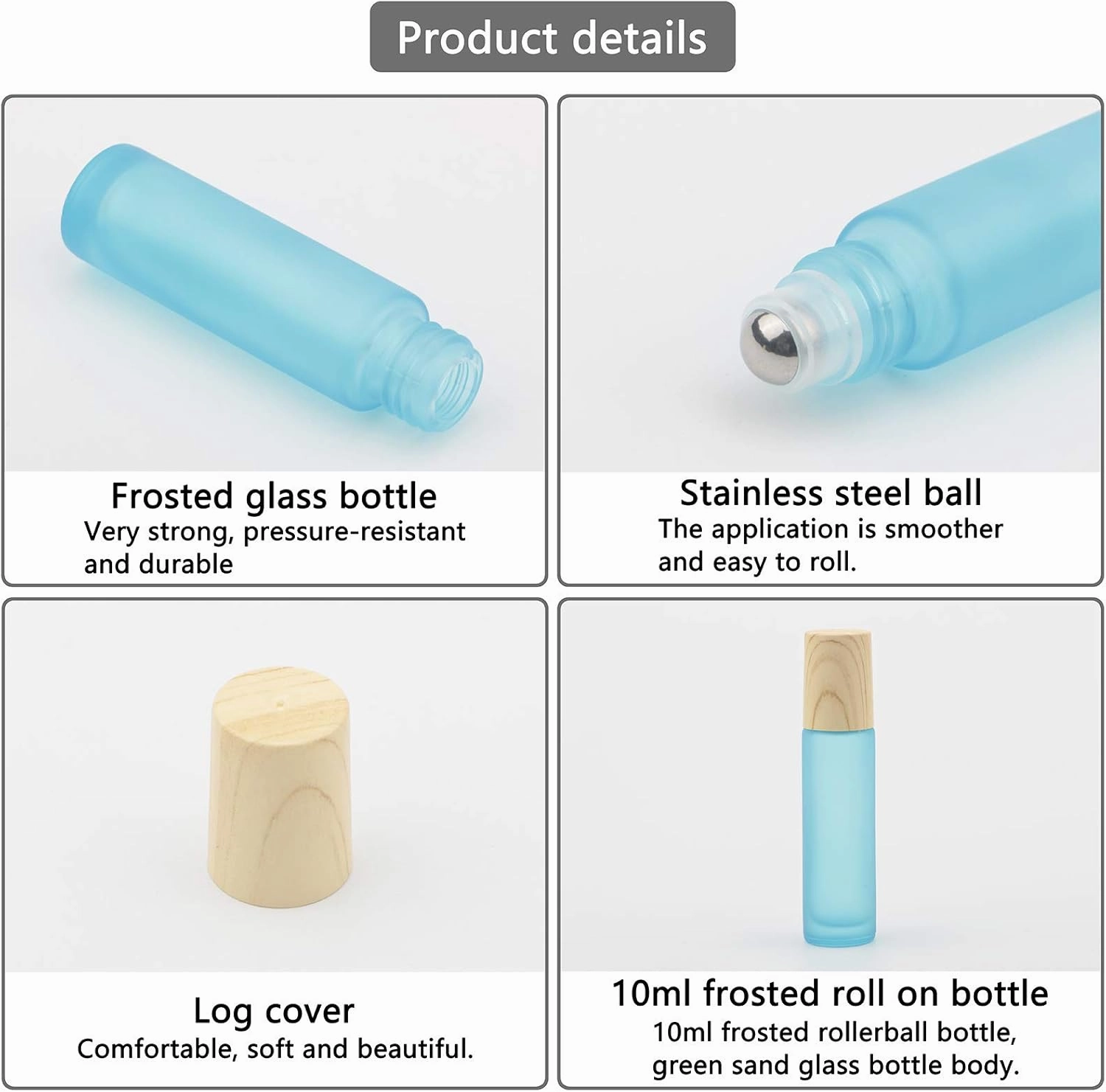 Ellbest 16pcs 10ml Essential Oil Glass Bottle Colorful Frosted Glass Roller Bottles with Stainless Steel Roller Balls Reusable Bottle, Perfect for Travelling Carrying Outside (Cyan-blue Frosted)