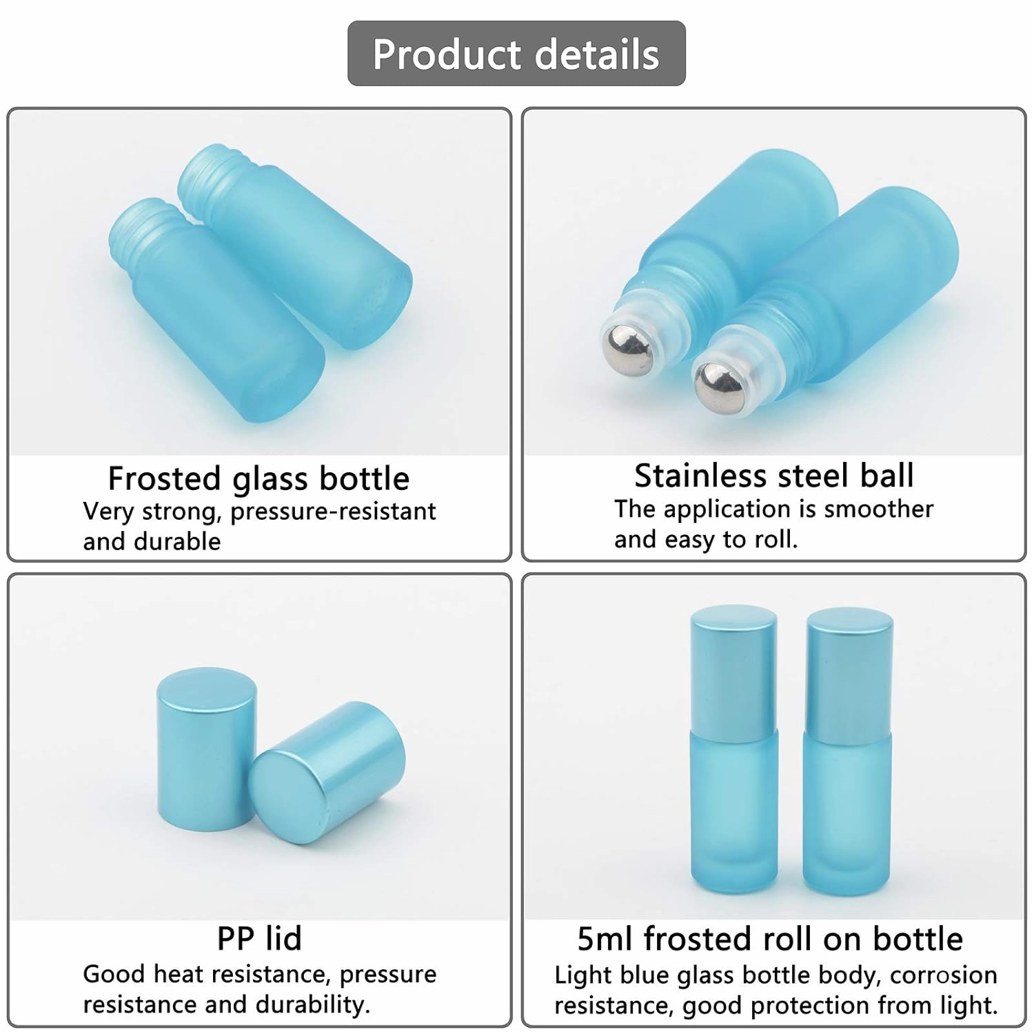 Ellbest 17pcs 5ml Glass Roller Bottle Reusable Rolling Bottle with Stainless Steel Roller Balls & Funnels (Matte Light Blue)