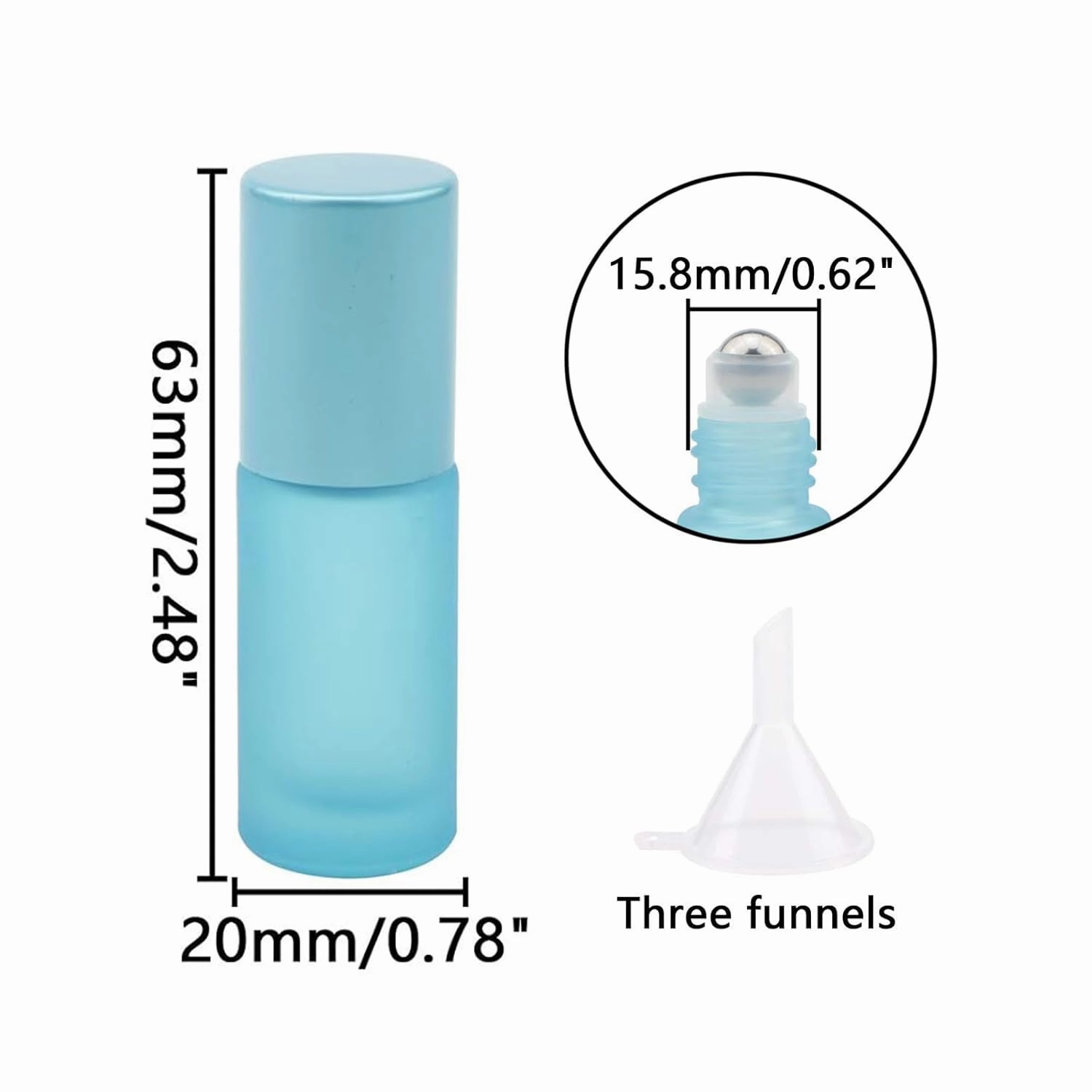 Ellbest 17pcs 5ml Glass Roller Bottle Reusable Rolling Bottle with Stainless Steel Roller Balls & Funnels (Matte Light Blue)