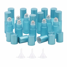 Ellbest 17pcs 5ml Glass Roller Bottle Reusable Rolling Bottle with Stainless Steel Roller Balls & Funnels (Matte Light Blue)