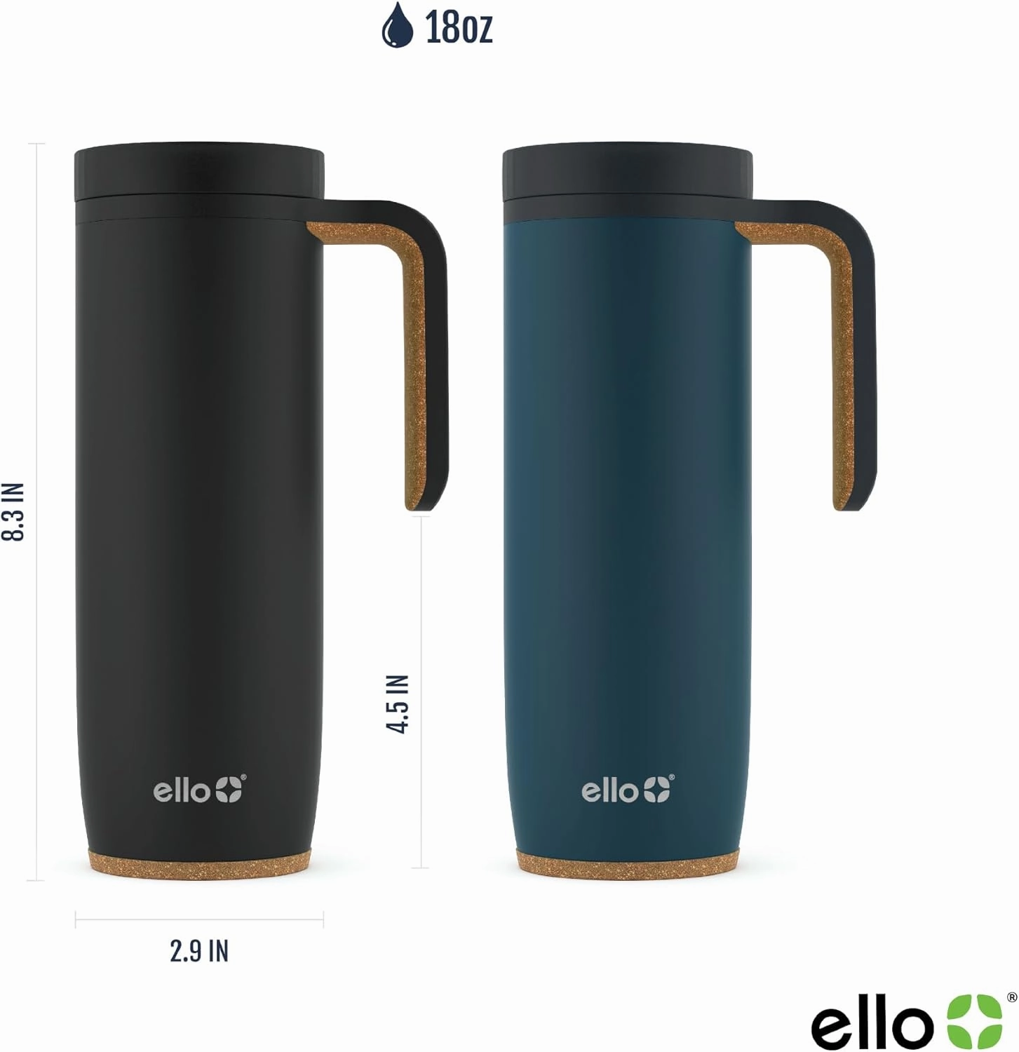 Ello Magnet 18oz Vacuum Insulated Stainless Steel Travel Mug with Side Handle and Leak-Proof Slider Lid and Built-in Coaster, Keeps Hot for 5 Hours, Perfect for Coffee or Tea, BPA-Free, Holiday Gift