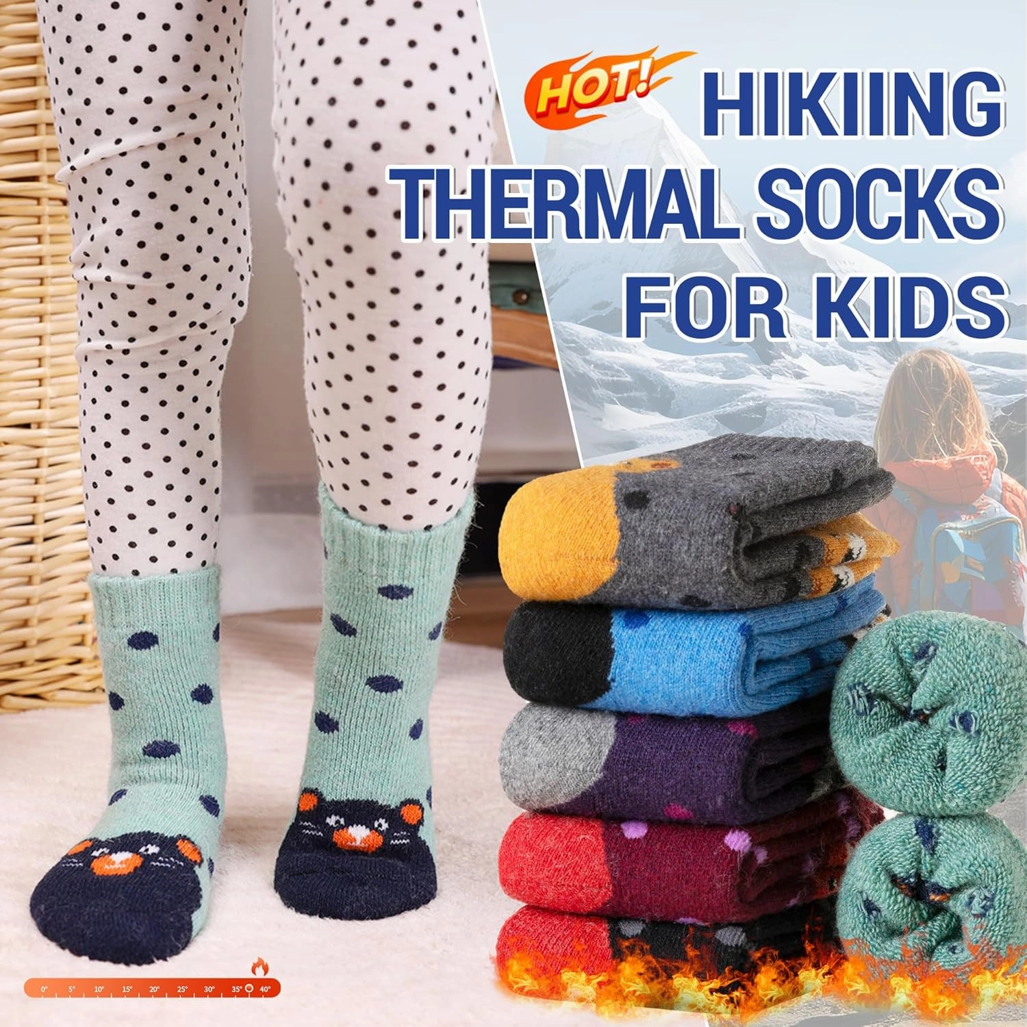 Eocom Kids Wool Socks For Boys Girls Warm Hiking Thermal Winter Cozy Soft Thick Toddlers Crew Boot Socks 6 Pairs
