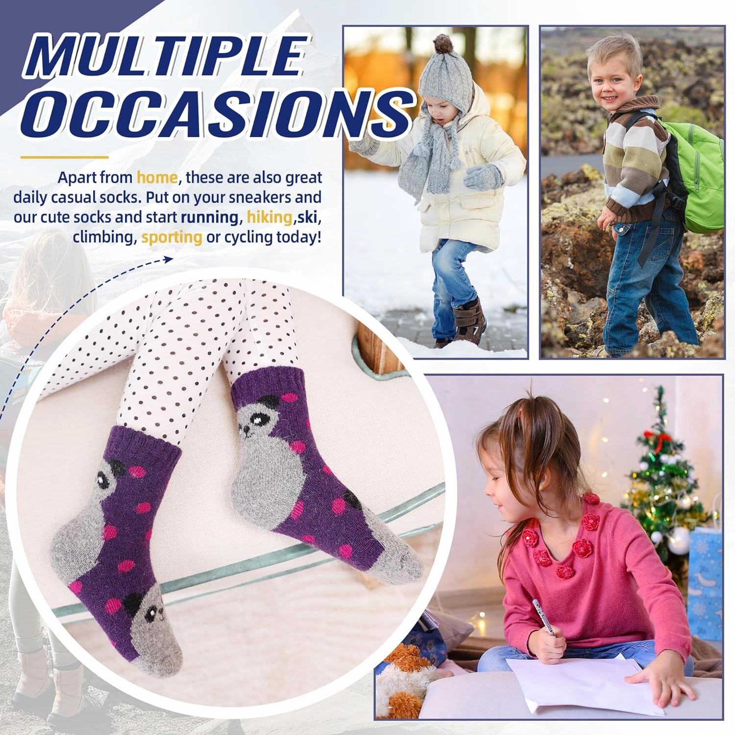 Eocom Kids Wool Socks For Boys Girls Warm Hiking Thermal Winter Cozy Soft Thick Toddlers Crew Boot Socks 6 Pairs