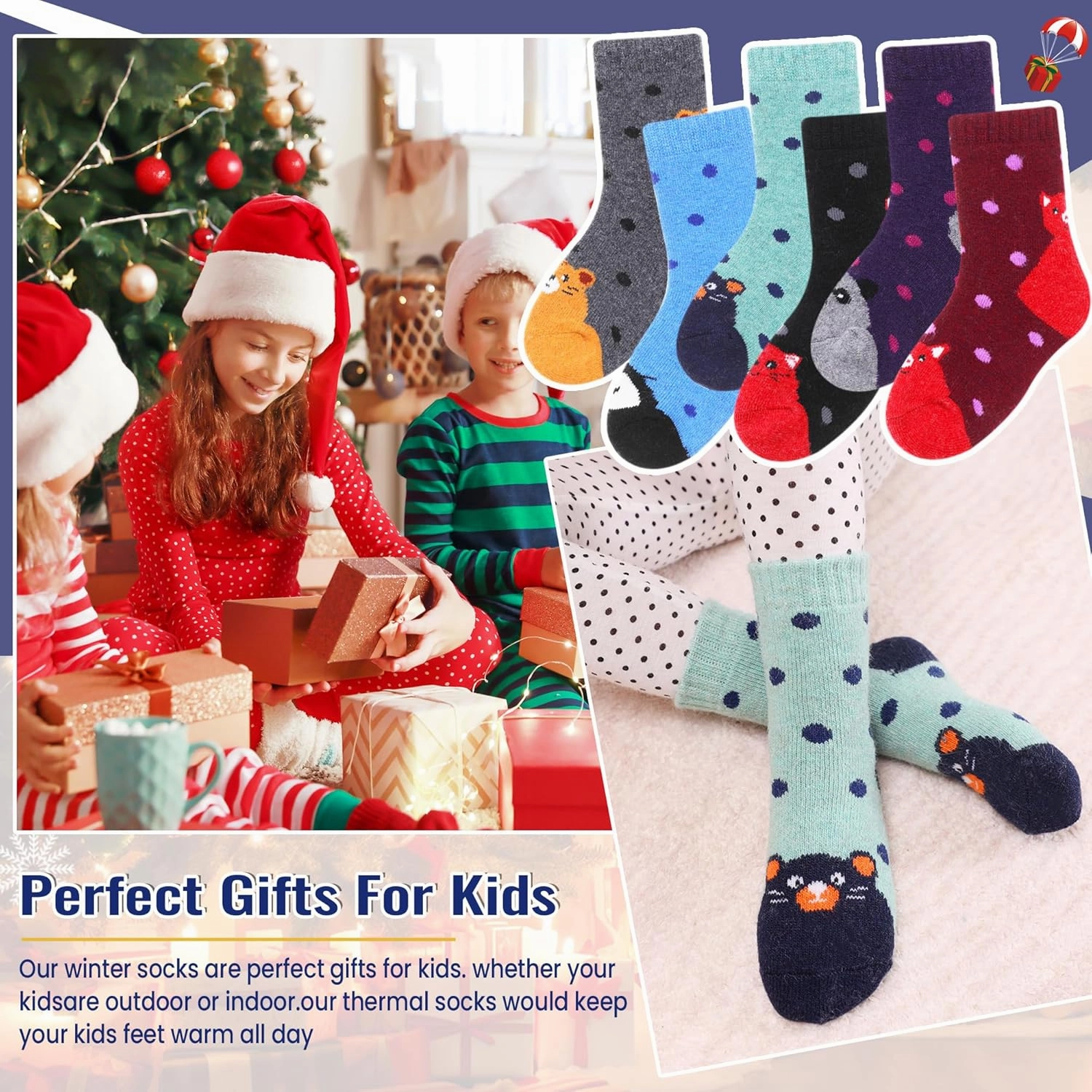 Eocom Kids Wool Socks For Boys Girls Warm Hiking Thermal Winter Cozy Soft Thick Toddlers Crew Boot Socks 6 Pairs