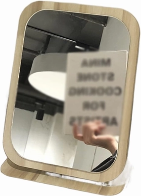 Espejo Cream Gum Wooden Mirror Household Small Cosmetic Mirror Bedroom Dormitory Desktop Vanity Mirror Portable Vertical Wooden Square Mirror Makeup Mirror