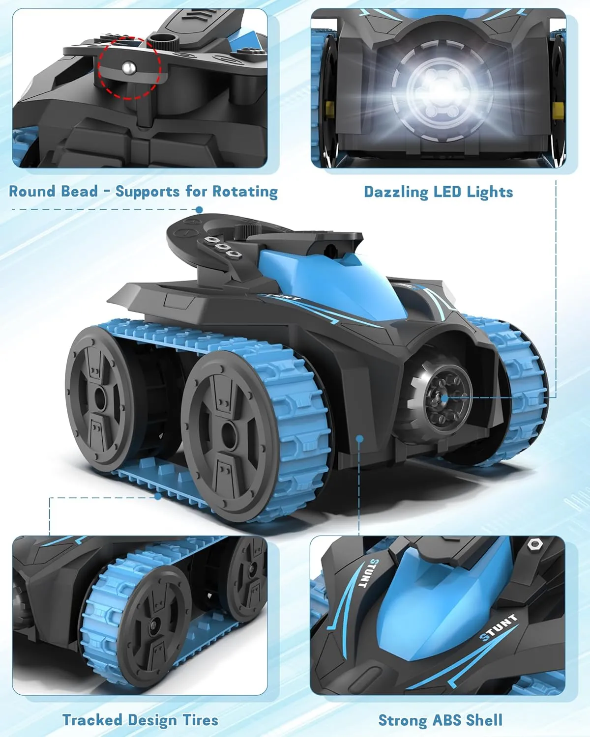 Eulogia Remote Control Car, RC Stunt Control Car 360° Upright & Side Rotating, 4WD All Terrain Truck with Two 1200mAh Rechargeable Batteries for 1.5H, Birthday Present for 5-12 Boys