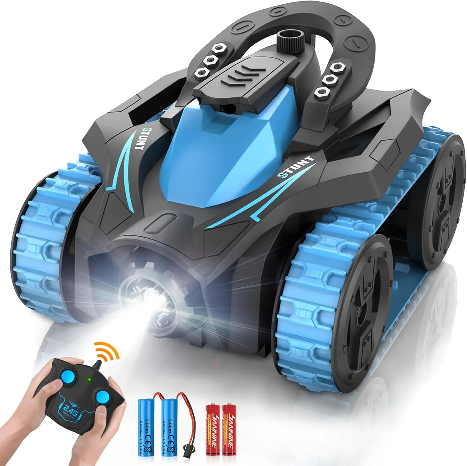 Eulogia Remote Control Car, RC Stunt Control Car 360° Upright & Side Rotating, 4WD All Terrain Truck with Two 1200mAh Rechargeable Batteries for 1.5H, Birthday Present for 5-12 Boys