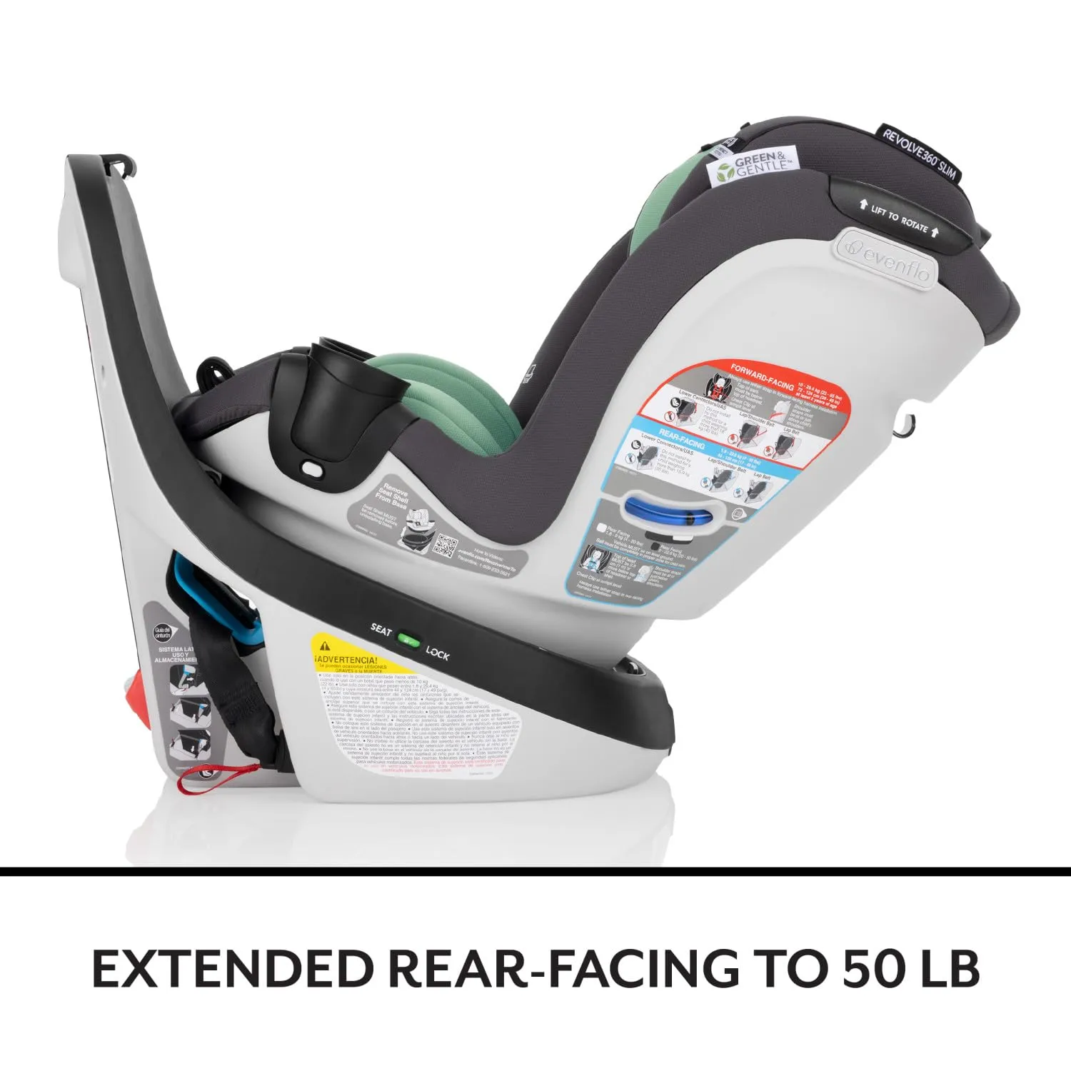 Evenflo Gold Revolve360 Slim 2-in-1 Rotational Car Seat with Green & Gentle Fabric (Peridot Green)