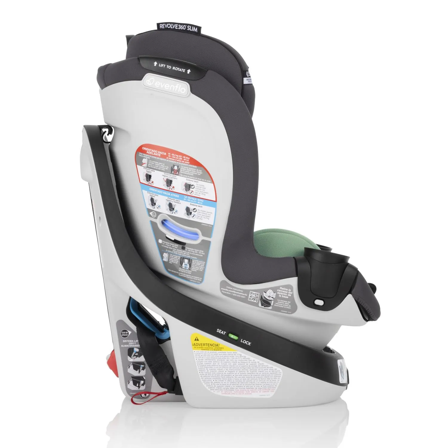 Evenflo Gold Revolve360 Slim 2-in-1 Rotational Car Seat with Green & Gentle Fabric (Peridot Green)