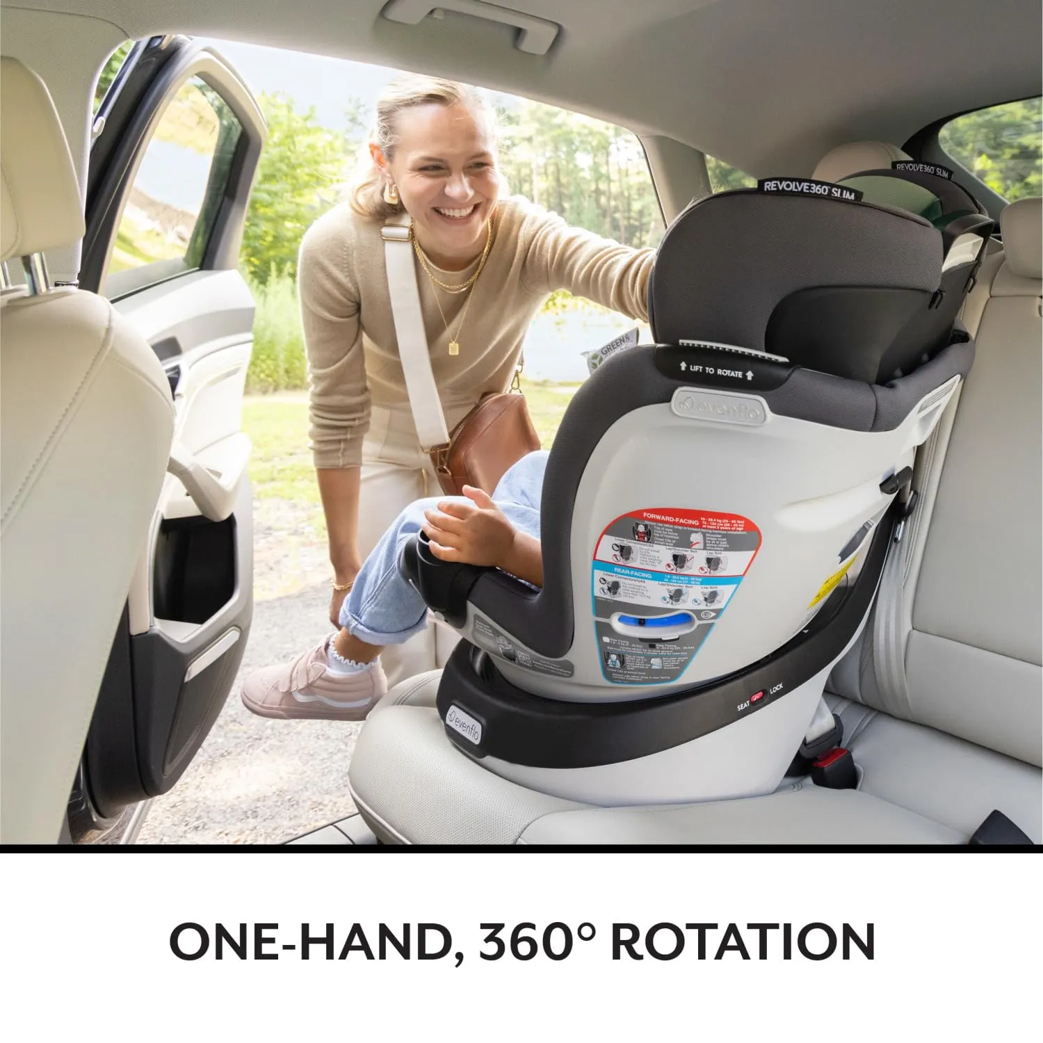 Evenflo Gold Revolve360 Slim 2-in-1 Rotational Car Seat with Green & Gentle Fabric (Peridot Green)