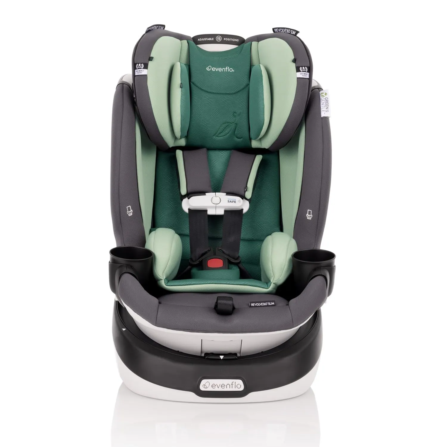 Evenflo Gold Revolve360 Slim 2-in-1 Rotational Car Seat with Green & Gentle Fabric (Peridot Green)
