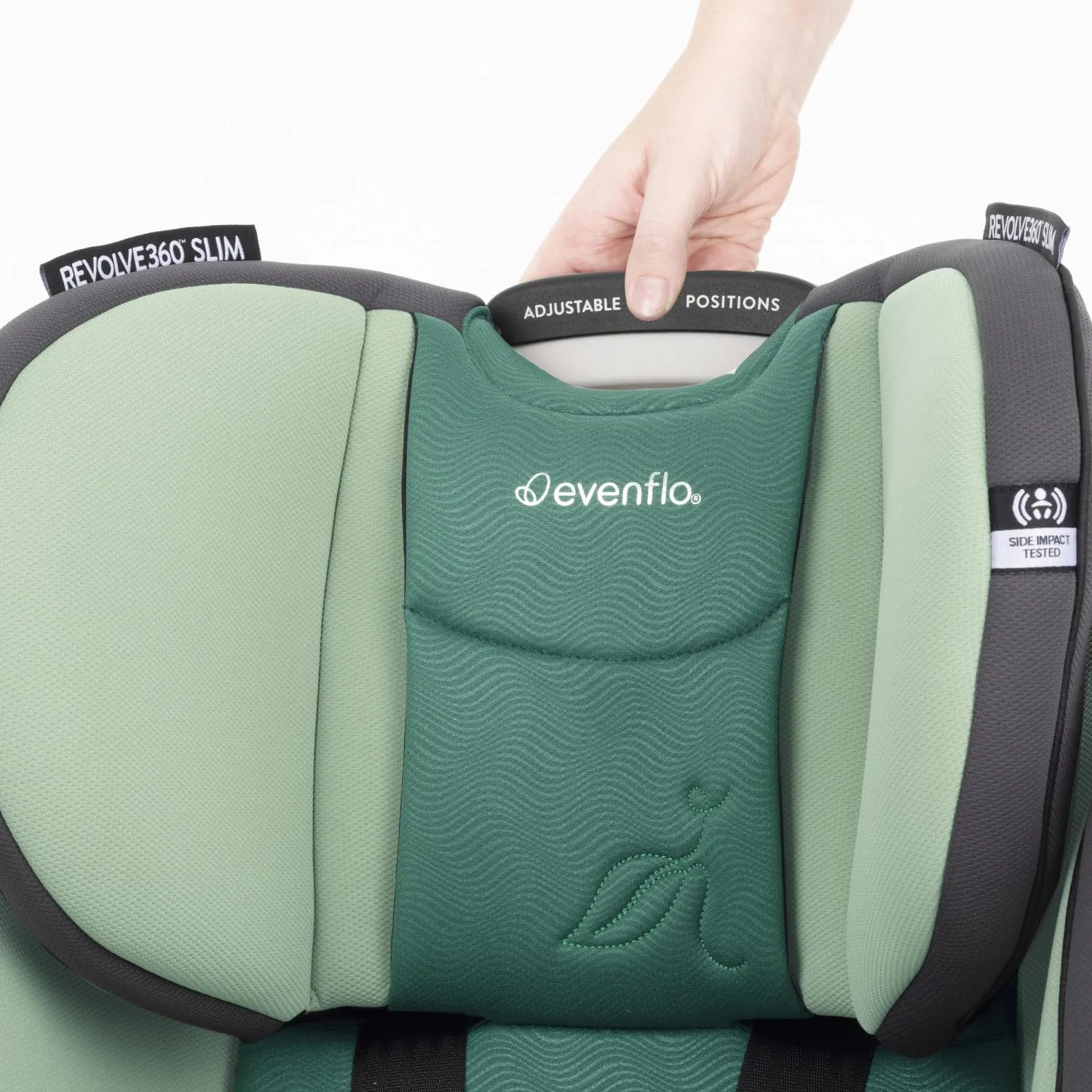Evenflo Gold Revolve360 Slim 2-in-1 Rotational Car Seat with Green & Gentle Fabric (Peridot Green)