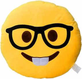 EvZ Emoji Glasses Boy Face Emoticon Cushion Stuffed Plush Soft Pillow, Official Certified, 32cm Yellow