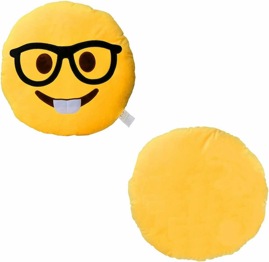 EvZ Emoji Glasses Boy Face Emoticon Cushion Stuffed Plush Soft Pillow, Official Certified, 32cm Yellow