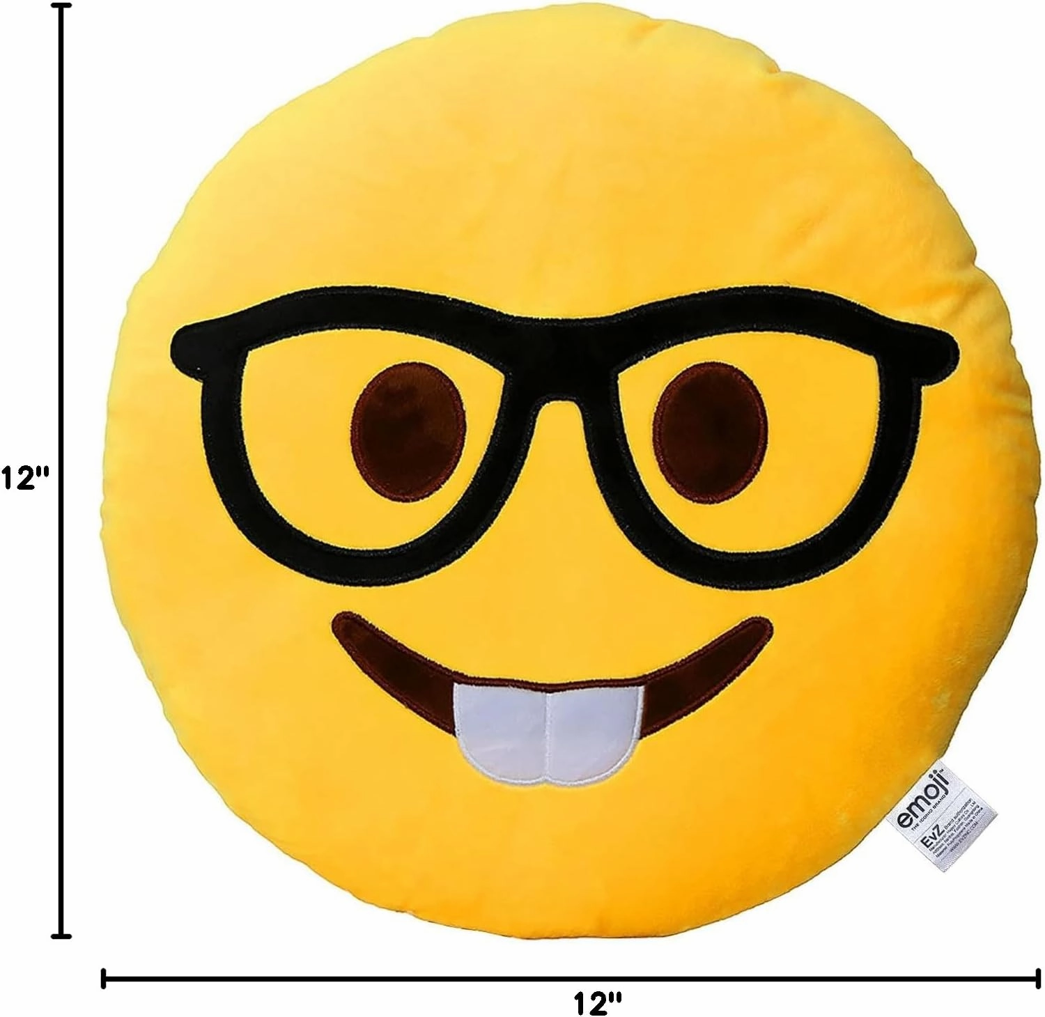 EvZ Emoji Glasses Boy Face Emoticon Cushion Stuffed Plush Soft Pillow, Official Certified, 32cm Yellow