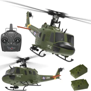 F07 UH-1 Remote Controlled Helicopter 2.4Ghz 6CH RC Helicopter Heli Aileronless 6-Axis Gyroscope Altitude Hovering Brushless Motor Optical Flow Fly Upside Down 6G/3D for Adults Expert 2 Batteries