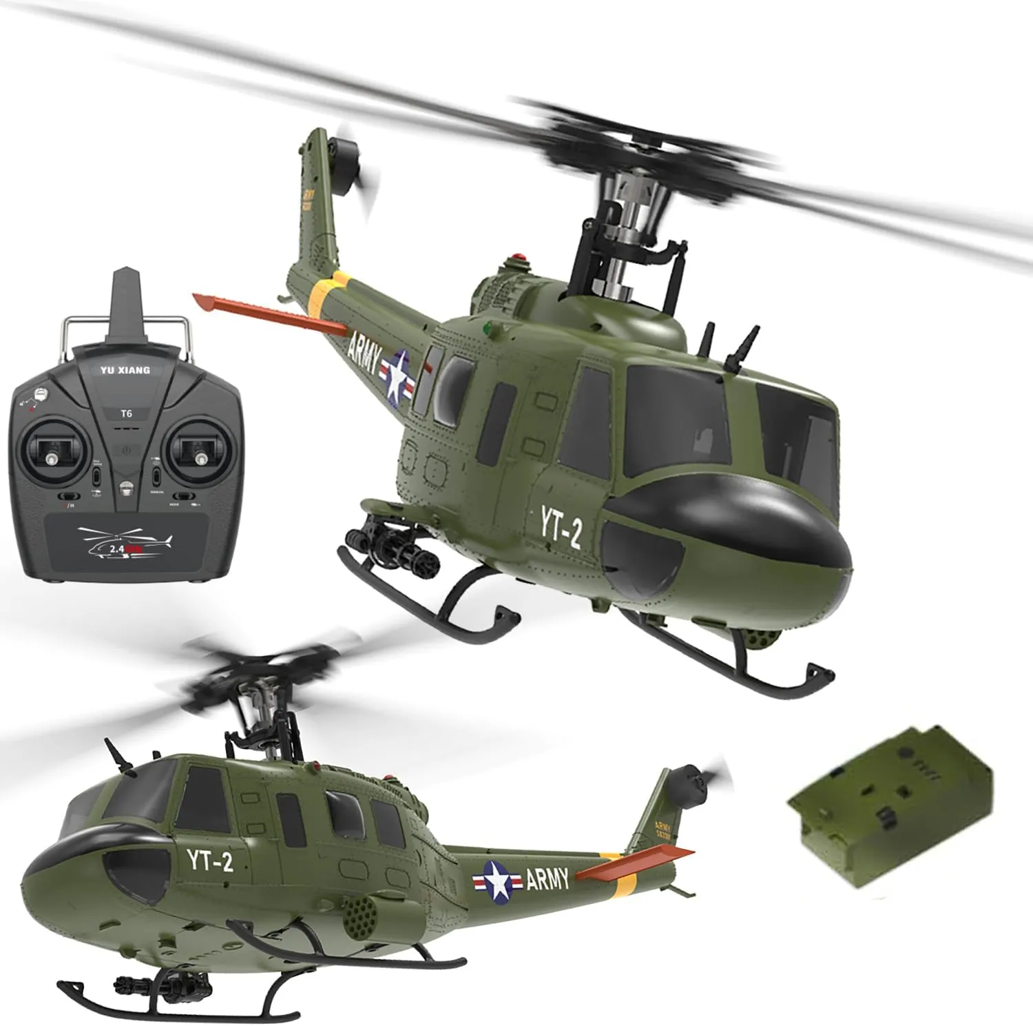 F07 UH-1 Remote Controlled Helicopter 2.4Ghz 6CH RC Helicopter Heli Aileronless 6-Axis Gyroscope Altitude Hovering Brushless Motor Optical Flow Fly Upside Down 6G/3D for Adults Expert
