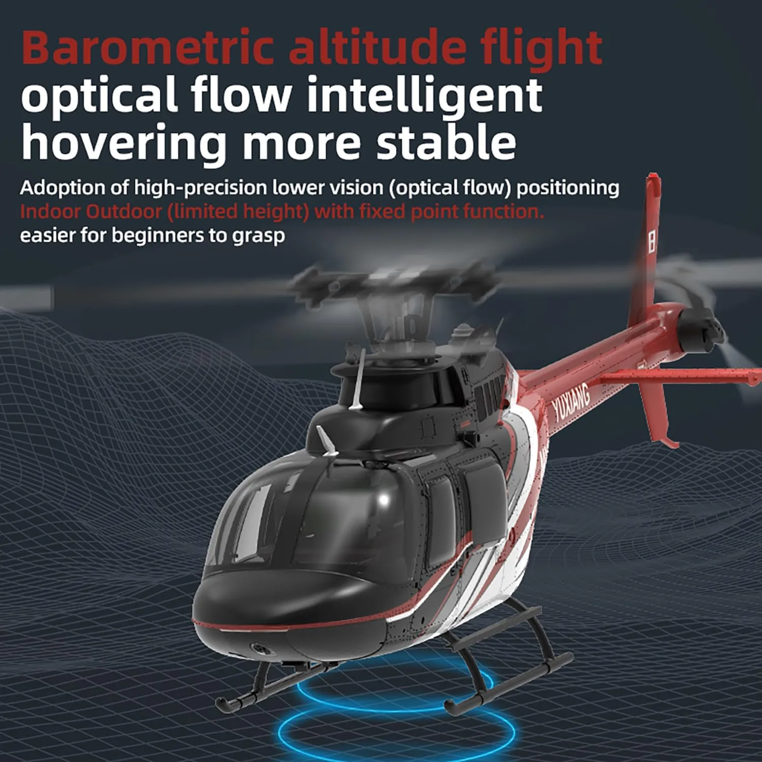 F08 Remote Controlled Helicopter 2Batteries 2.4Ghz 6CH 206 RC Heli Aileronless 6-Axis Gyroscope Altitude Hovering Brushless Motor Optical Flow Fly Upside Down 6G/3D Stabilized for Adults Expert