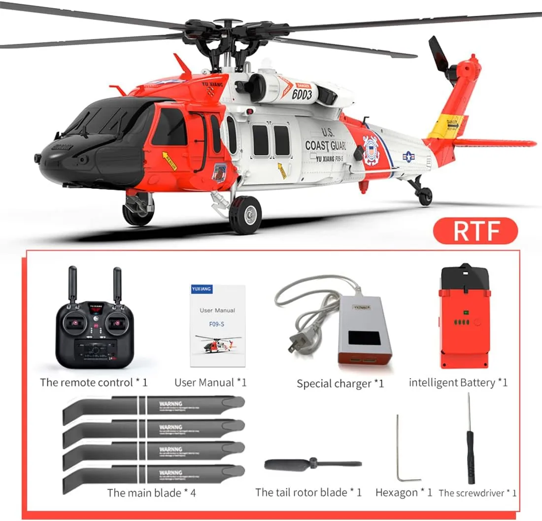 F09-S RC Helicopter, 1/47 Scale 2.4G 6CH Brushless Direct Drive RC Helicopter Model with H1 Flight Controller and GPS Position, Aircraft for Beginners (RTF Edition)