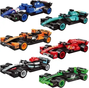 F1 Racing Building Set - 400-Piece Pull-Back Cars Kit with Mini Figures, Fast Assembly Compatible with Major Brick Brands for Boys 8 