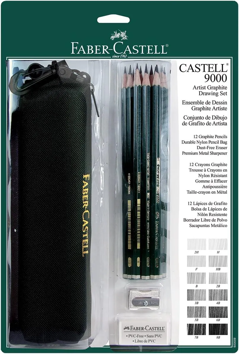 Faber-Castell 9000 Artist Graphite Drawing Set with Bag Set of 12