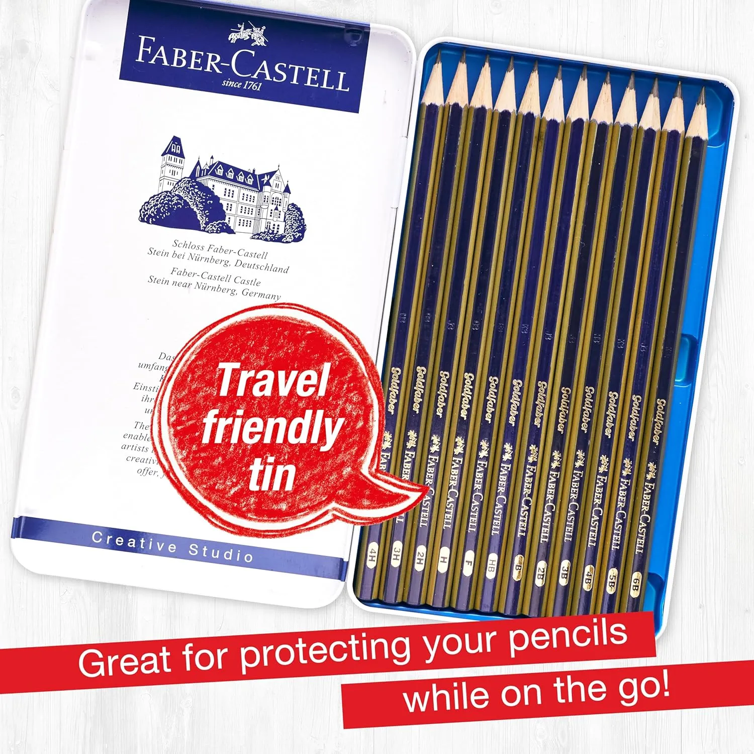 Faber-Castell Graphite Pencils Drawing Set: 12 Art Pencils for Sketching (4H, 3H, 2H, H, F, HB, B, 2B, 3B, 4B, 5B, and 6B), Shading Kit